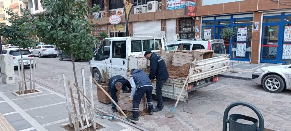 Kilise Caddesi’ne dekoratif saksılar yerleştiriliyor